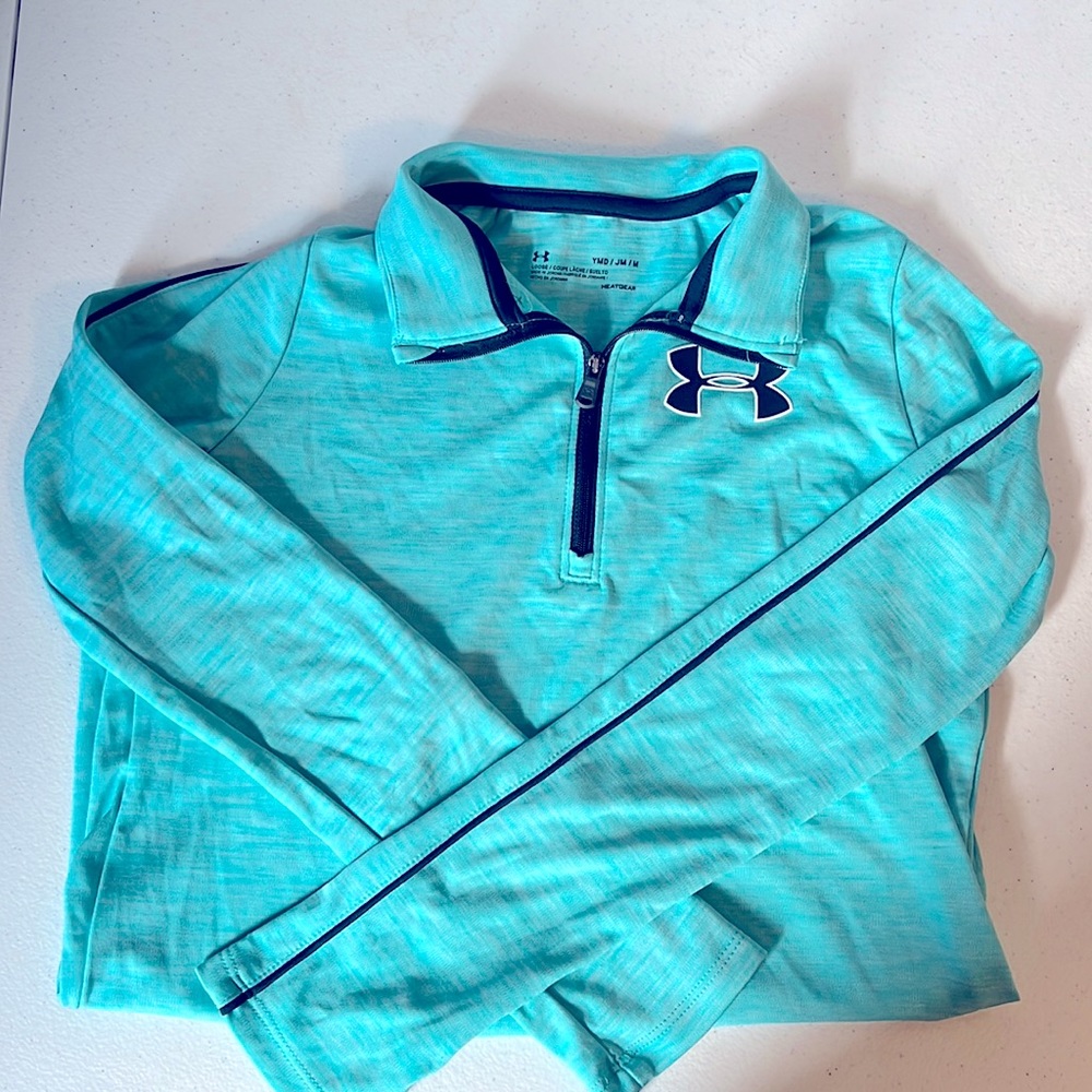 Underarmour Girls Medium Teal Long Sleeve 1/3 Zip Up - Picture 1 of 2